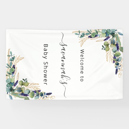 Baby shower eucalyptus greenery gold monogram spandoek (Horizontaal)