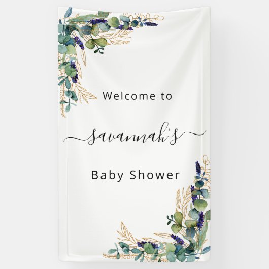 Baby shower eucalyptus greenery gold monogram spandoek (Verticaal)
