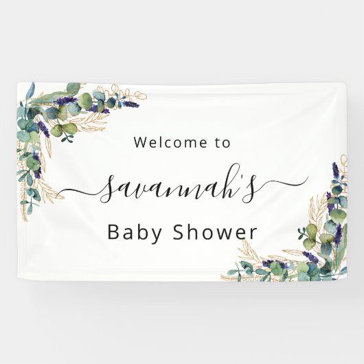 Baby shower eucalyptus greenery gold monogram spandoek (Horizontaal)
