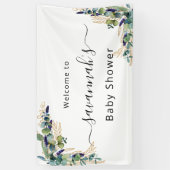 Baby shower eucalyptus greenery gold monogram spandoek (Verticaal)