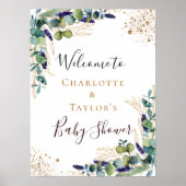 Baby shower eucalyptus greenery koppel welkom poster (Voorkant)