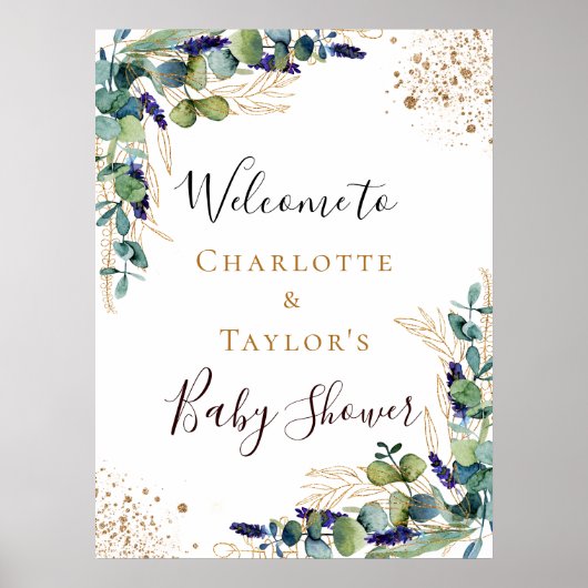 Baby shower eucalyptus greenery koppel welkom poster (Voorkant)