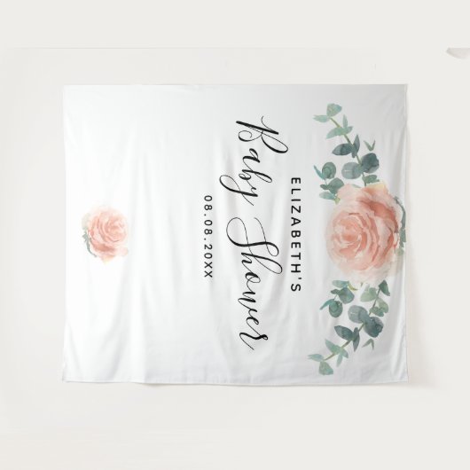 Baby shower eucalyptus greenery roze elegant meisj wandkleed (Voorkant (horizontaal))