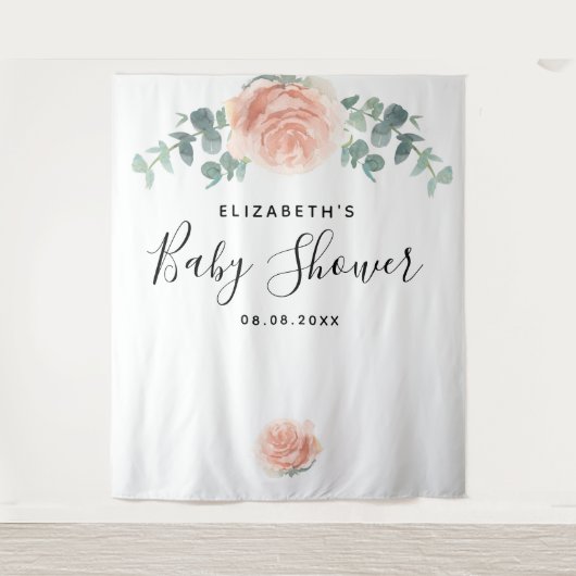 Baby shower eucalyptus greenery roze elegant meisj wandkleed (Voorkant)