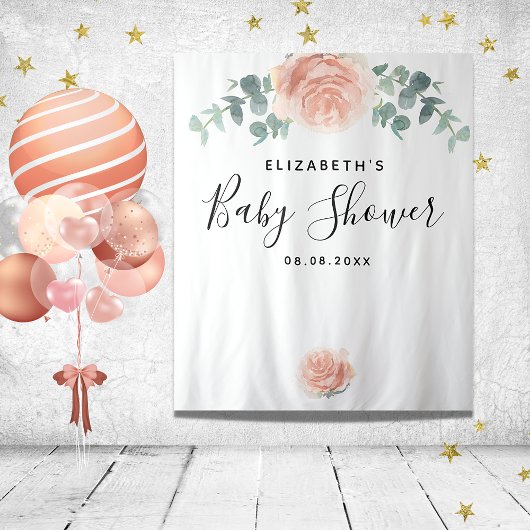 Baby shower eucalyptus greenery roze elegant meisj wandkleed