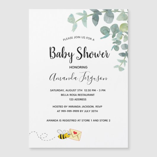 Baby shower eucalyptus greenery schattige bijen (Voorkant)