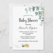 Baby shower eucalyptus greenery schattige bijen kaart (Voorkant)