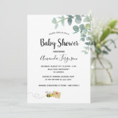 Baby shower eucalyptus greenery schattige bijen kaart (Staand voorkant)