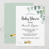 Baby shower eucalyptus greenery schattige bijen kaart (Voorkant / Achterkant)