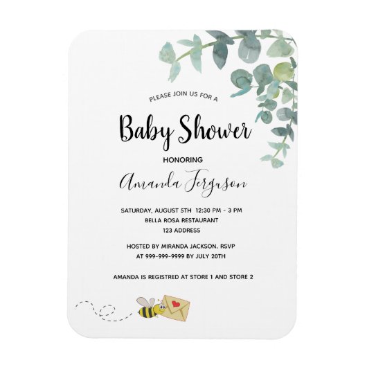 Baby shower eucalyptus greenery schattige bijen magneet (Verticaal)