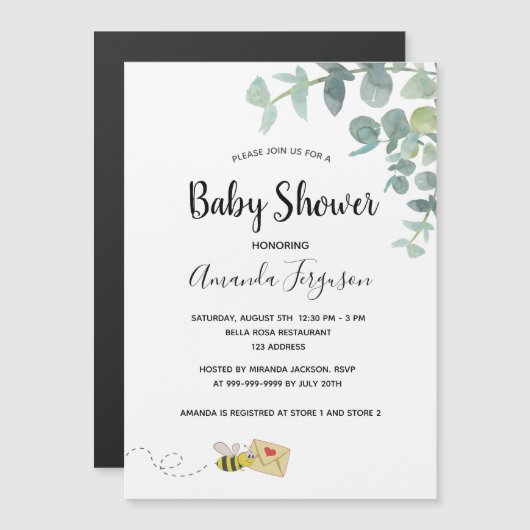 Baby shower eucalyptus greenery schattige bijen magnetische uitnodiging (Voorkant / Achterkant)