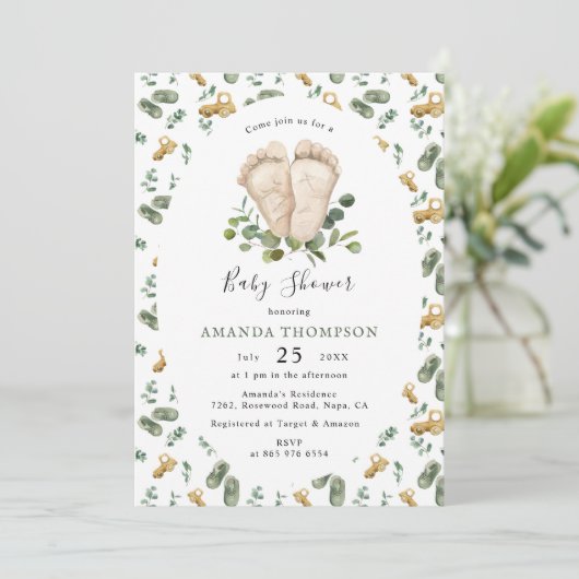 Baby shower Eucalyptus Greenery Script voor baby's Kaart (Staand voorkant)