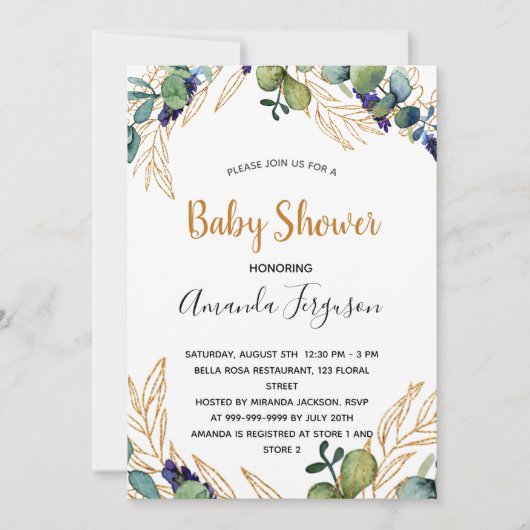 Baby shower eucalyptus greenery-uitnodiging (Voorkant)