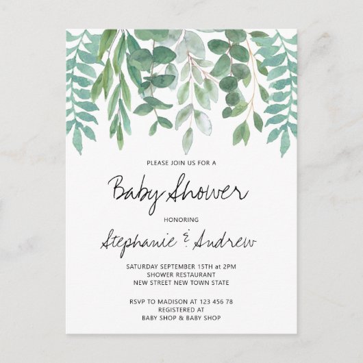 Baby shower Eucalyptus Greenery Uitnodiging Briefkaart (Voorkant)