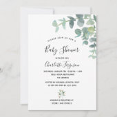 Baby shower eucalyptus greenery white elegant kaart (Voorkant)