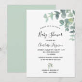 Baby shower eucalyptus greenery white elegant kaart (Voorkant / Achterkant)