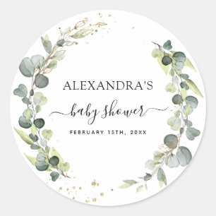 Baby shower Eucalyptus groen Boho rustiek Ronde Sticker