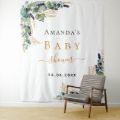 Baby Shower eucalyptus groen goud monogram Wandkleed (In situ)