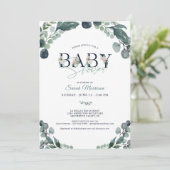 Baby shower Eucalyptus groen marineblauw Kaart (Staand voorkant)