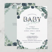 Baby shower Eucalyptus groen marineblauw Kaart (Voorkant / Achterkant)