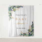 Baby Shower eucalyptus groen wit hout Wandkleed (Voorkant)