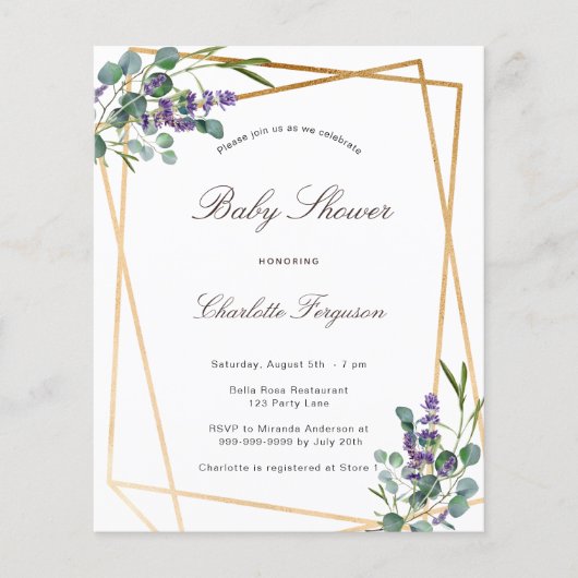 Baby shower eucalyptus lavender geo budget flyer (Voorkant)