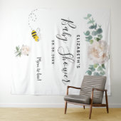 Baby Shower eucalyptus witte bloemen mama bij te w Wandkleed (In Situ (horizontaal))