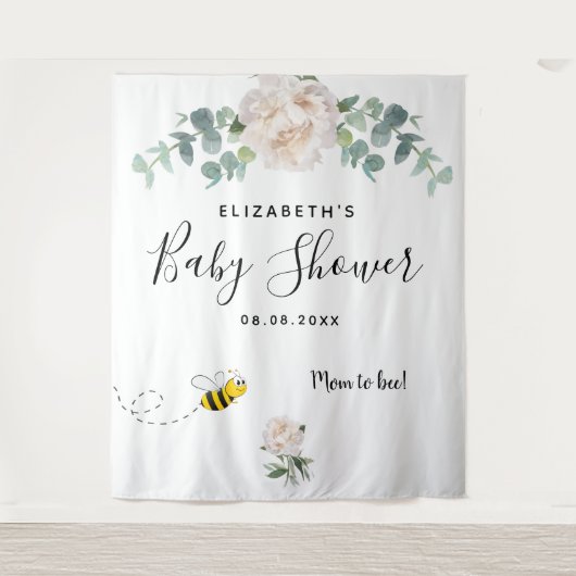 Baby Shower eucalyptus witte bloemen mama bij te z Wandkleed (Voorkant)