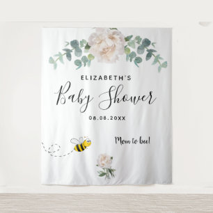 Baby Shower eucalyptus witte bloemen mama wordt bi Wandkleed