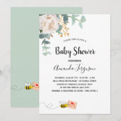 Baby shower eucalyptus witte florale mam voor bije kaart (Voorkant / Achterkant)