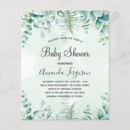 Baby shower eucalyptusbos - uitnodiging voor de be flyer (Voorkant)
