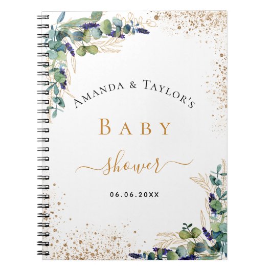 Baby shower eucalyptuskoppel notitieboek (Voorkant)