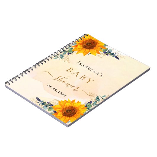 Baby shower eucalyptuszonnebloemen notitieboek (Linkerzijde)