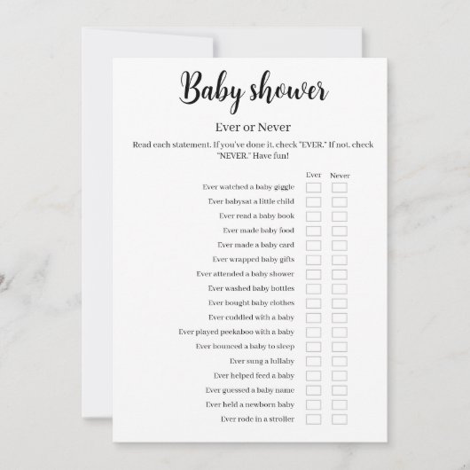 Baby Shower Ever or Never Game, Printable Kaart (Voorkant)