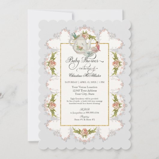 Baby shower Fairy Tea Party Teapot in Cups Kaart (Voorkant)