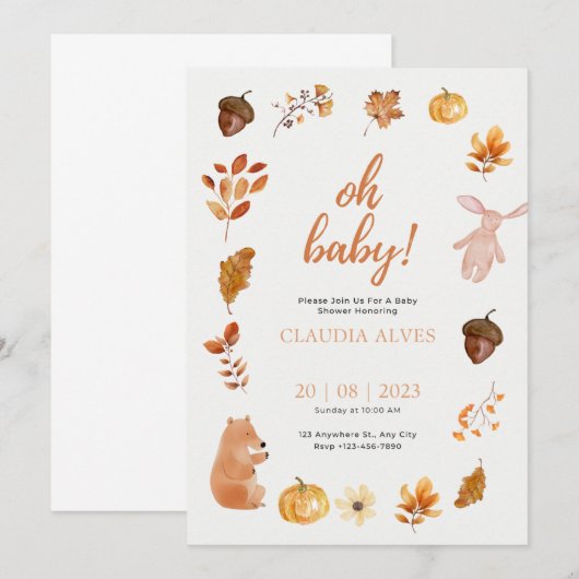 Baby Shower Fall Aesthetic Invitation Kaart (Voorkant / Achterkant)