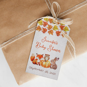 Baby shower Fall Leaves Pumpkin Cute Fox Bunny Owl Cadeaulabel