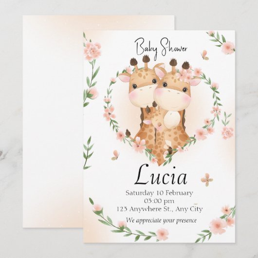 Baby shower Familia Jirafas Kaart (Voorkant / Achterkant)
