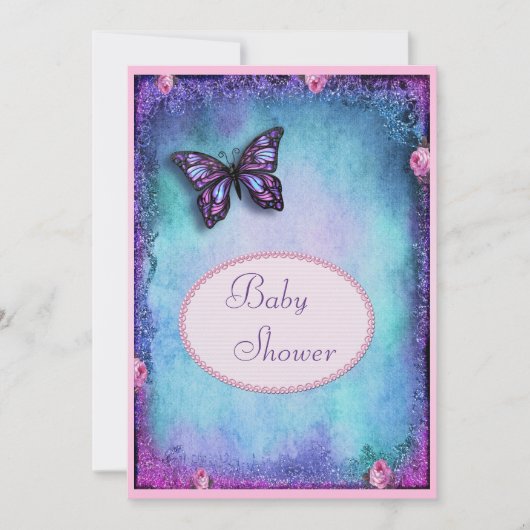 baby shower Faux Glitter, Butterfly, Rozen, kant Kaart (Voorkant)