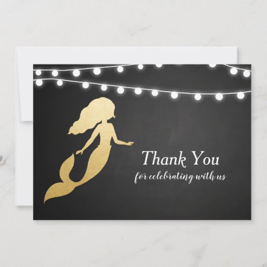Baby Shower | Faux Gold Foil Mermaid | Dank u wel Kaart (Voorkant)