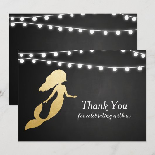 Baby Shower | Faux Gold Foil Mermaid | Dank u wel Kaart (Voorkant / Achterkant)