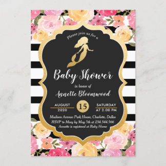 Baby Shower | Faux Gold Folie Zeemeermin | Floral Kaart