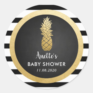 Baby Shower Faux gouden folie ananas Strepen Ronde Sticker