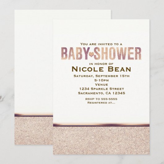 Baby shower Faux Roos Gold Champagne Uitnodiging (Voorkant / Achterkant)