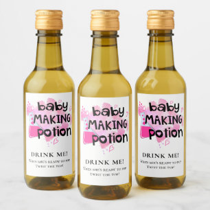 Baby shower Favor Baby Making Potion Pink Hearts Wijn Etiket
