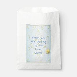 Baby shower Favor Bag, Blauwe "Golden Birds" Bedankzakje
