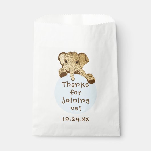 Baby shower Favor Bag, Gold Blue Elephant Bedankzakje (Voorkant)