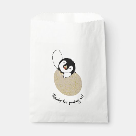 Baby shower Favor Bag, Goud, Baby Penguin Bedankzakje (Voorkant)
