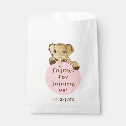 Baby shower Favor Bag, goudroze olifant Bedankzakje (Voorkant)