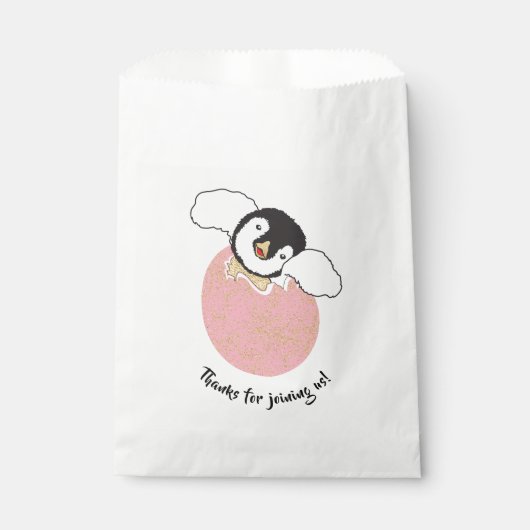 Baby shower Favor Bag, Roze, Baby Penguin Bedankzakje (Voorkant)